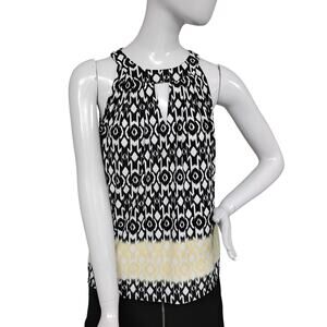 Time Line Halter Blouse Size Medium Black and White Aztec Print